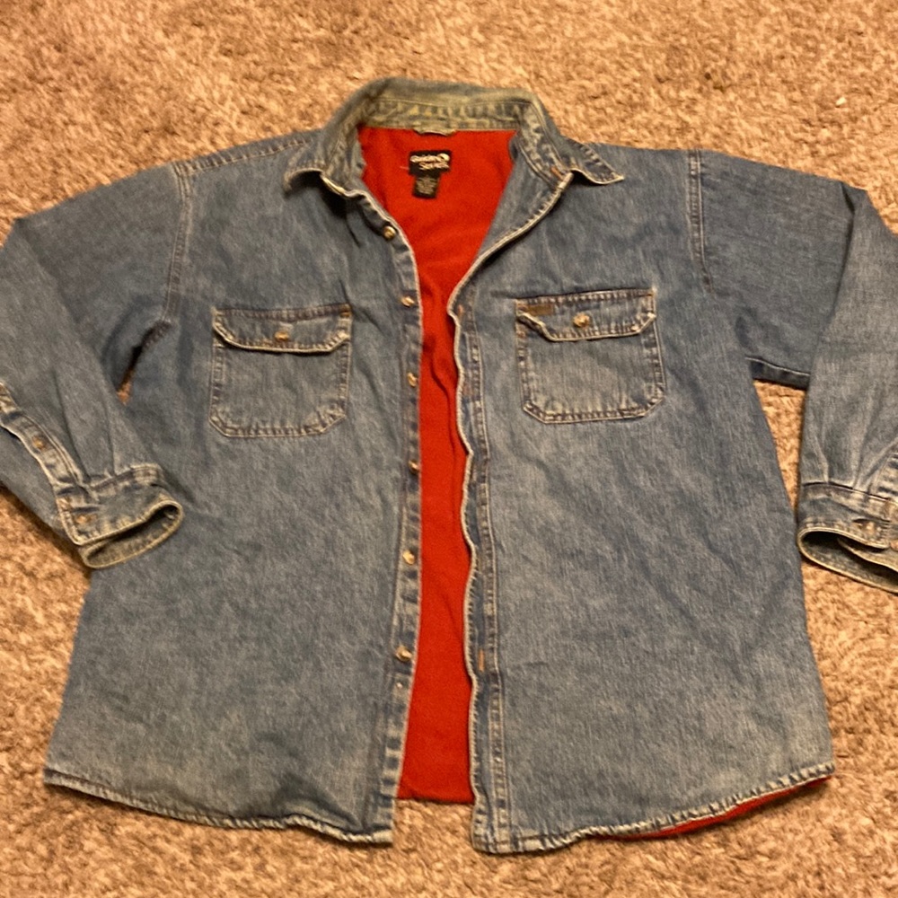 Guide Series Jean Denim Light Shirt Jacket With Polar Fleece Lining Size L